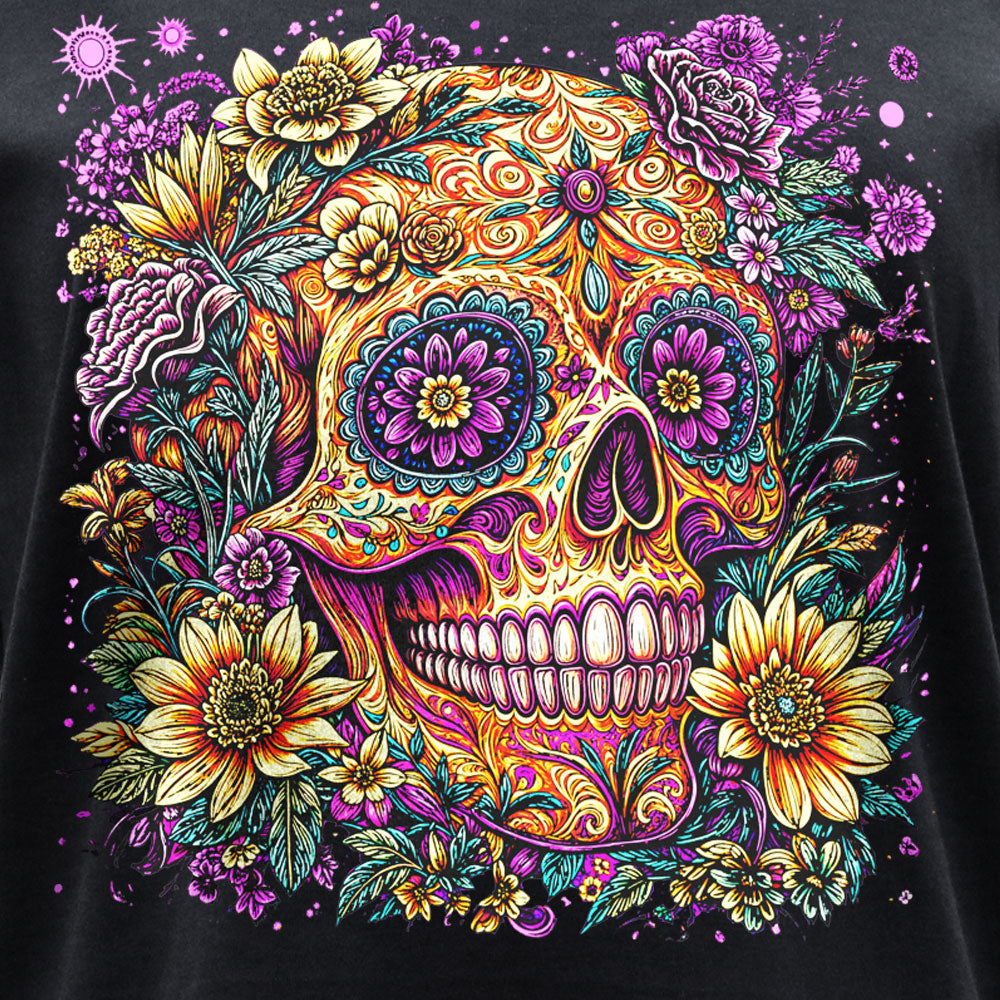 Hot Leathers Candy Flower Skull Womens Black V Neck T-shirt GLC1614
