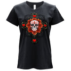 Hot Leathers Skull Cross Womens Black V Neck T-shirt GLC1615