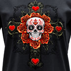 Hot Leathers Skull Cross Womens Black V Neck T-shirt GLC1615