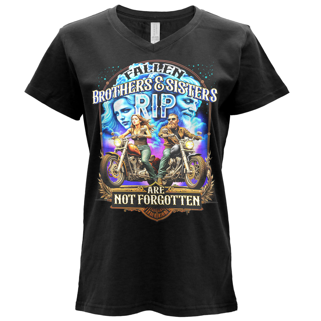 Hot Leathers Ladies T-Shirt Black V Neck Fallen Sisters Design GLC1617