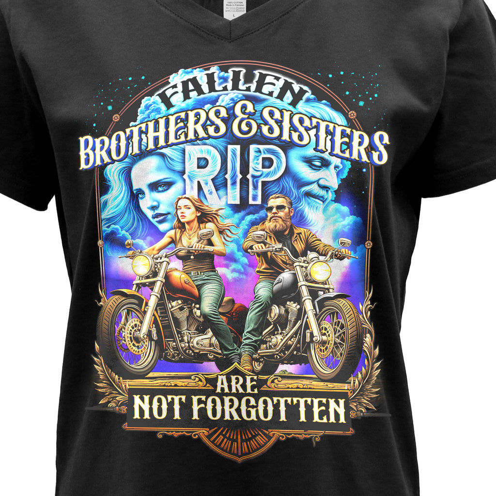 Hot Leathers Ladies T-Shirt Black V Neck Fallen Sisters Design GLC1617