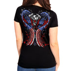 Hot Leathers Patriotic Angel Wings Womens Black V Neck T-shirt GLC1618