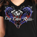 Hot Leathers Patriotic Angel Wings Womens Black V Neck T-shirt GLC1618