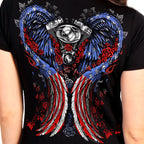Hot Leathers Patriotic Angel Wings Womens Black V Neck T-shirt GLC1618