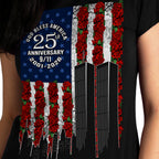 Hot Leathers GLC1620 Roses 9-11 Flag Womens Black Scoop Neck T-shirt