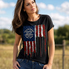 Hot Leathers GLC1620 Roses 9-11 Flag Womens Black Scoop Neck T-shirt
