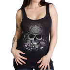 Hot Leathers Women's Skull Bandana Glitter Tank Top - Heather Charcoal - GLC2378