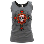 Hot Leathers Cross Skull Womens Grey Tank Top GLC2596