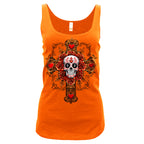 Hot Leathers Cross Skull Womens orange Tank Top GLC2597