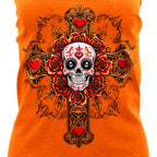 Hot Leathers Cross Skull Womens orange Tank Top GLC2597