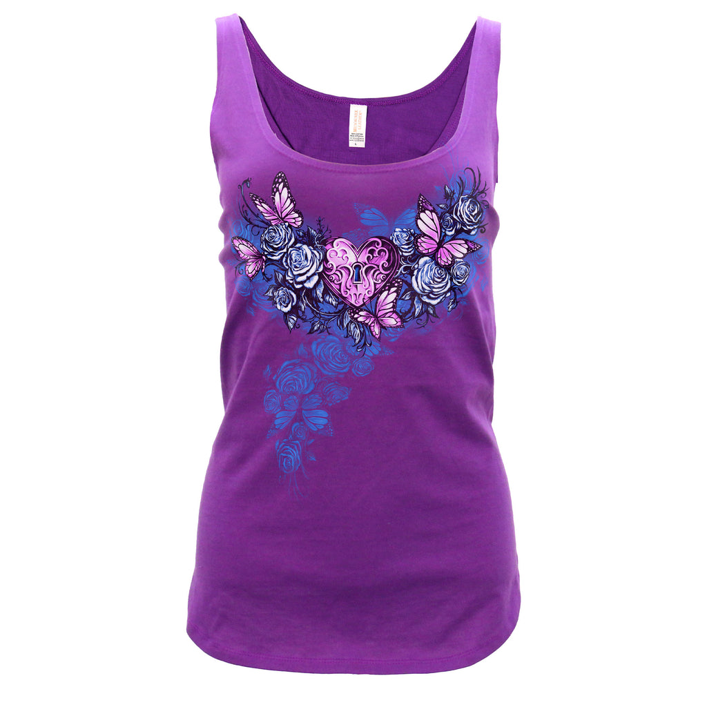 Hot Leathers Heart Lock Womens Purple Tank Top GLC2598