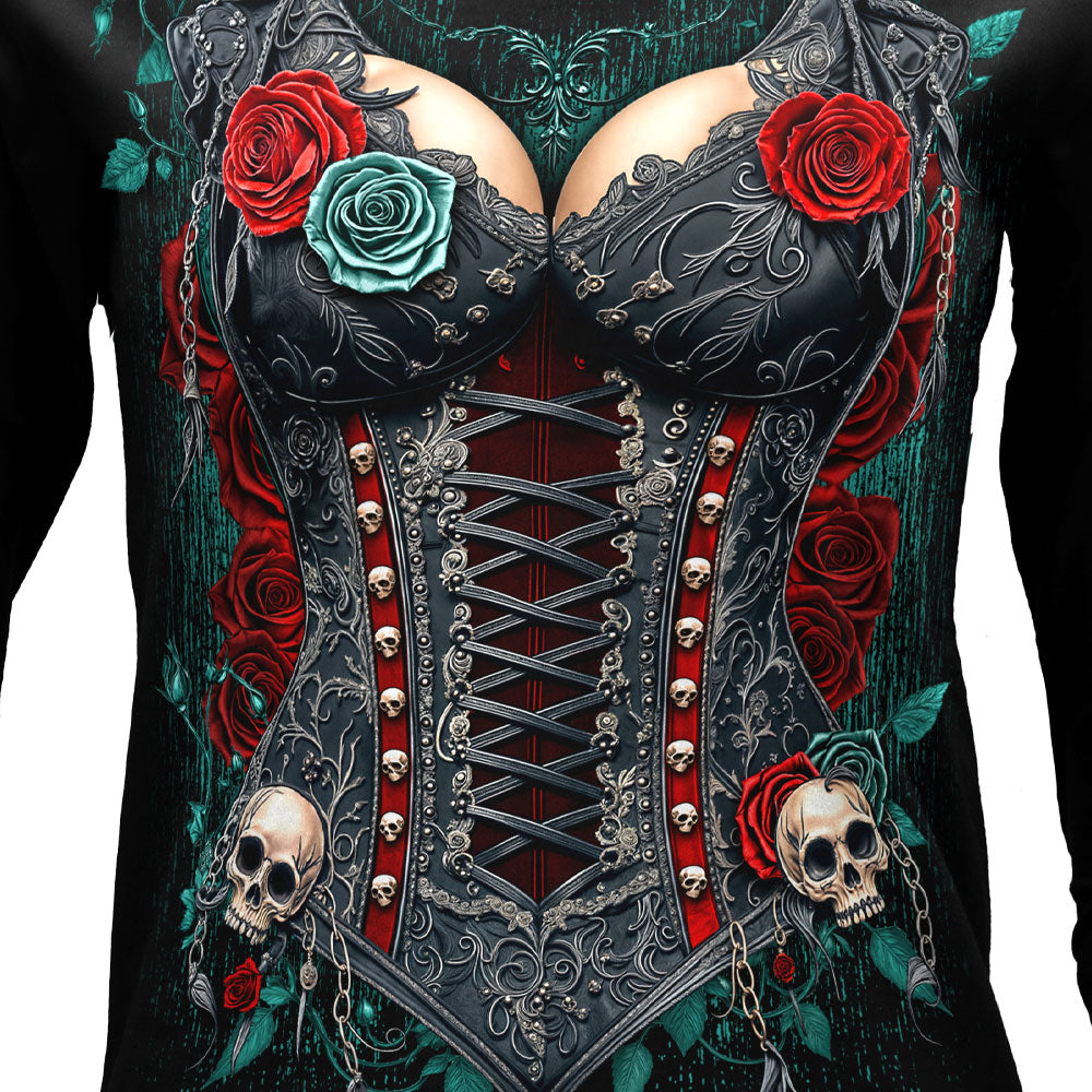 Hot Leathers V-Neck Gothic Corset Ladies Long Sleeve Black Shirt GLC3548