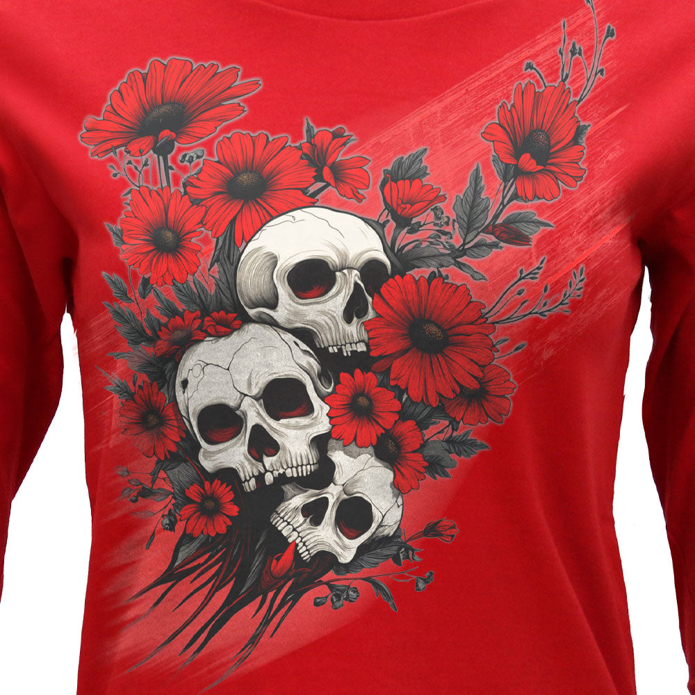 Hot Leathers Scoop Neck Wild Flowers Ladies Red Long Sleeve Shirt GLC3549