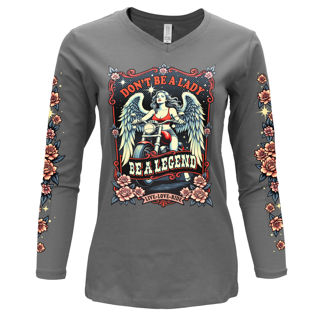 Hot Leathers Retro Poster V-Neck Ladies Long Sleeve Shirt GLC3550