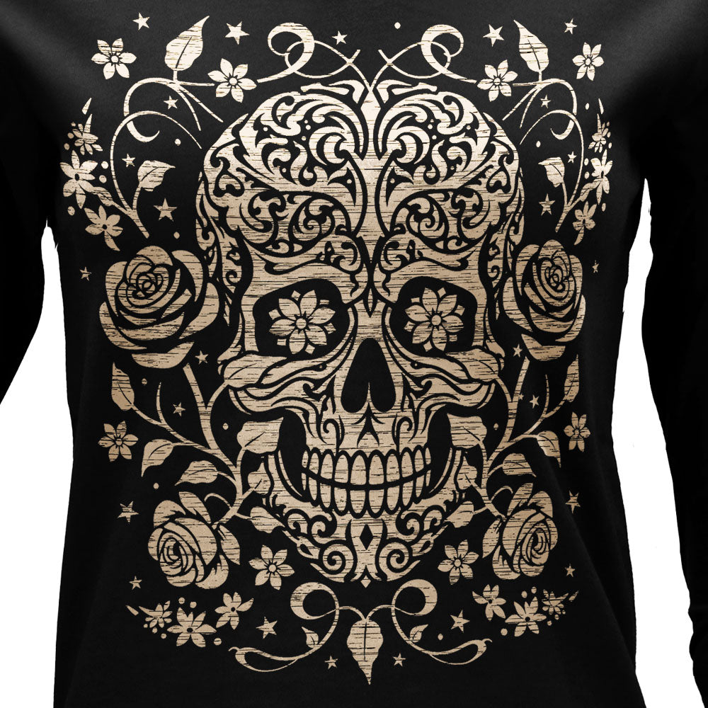 Hot Leathers Sugar Skull Magic V-Neck Ladies Long Sleeve GLC3553