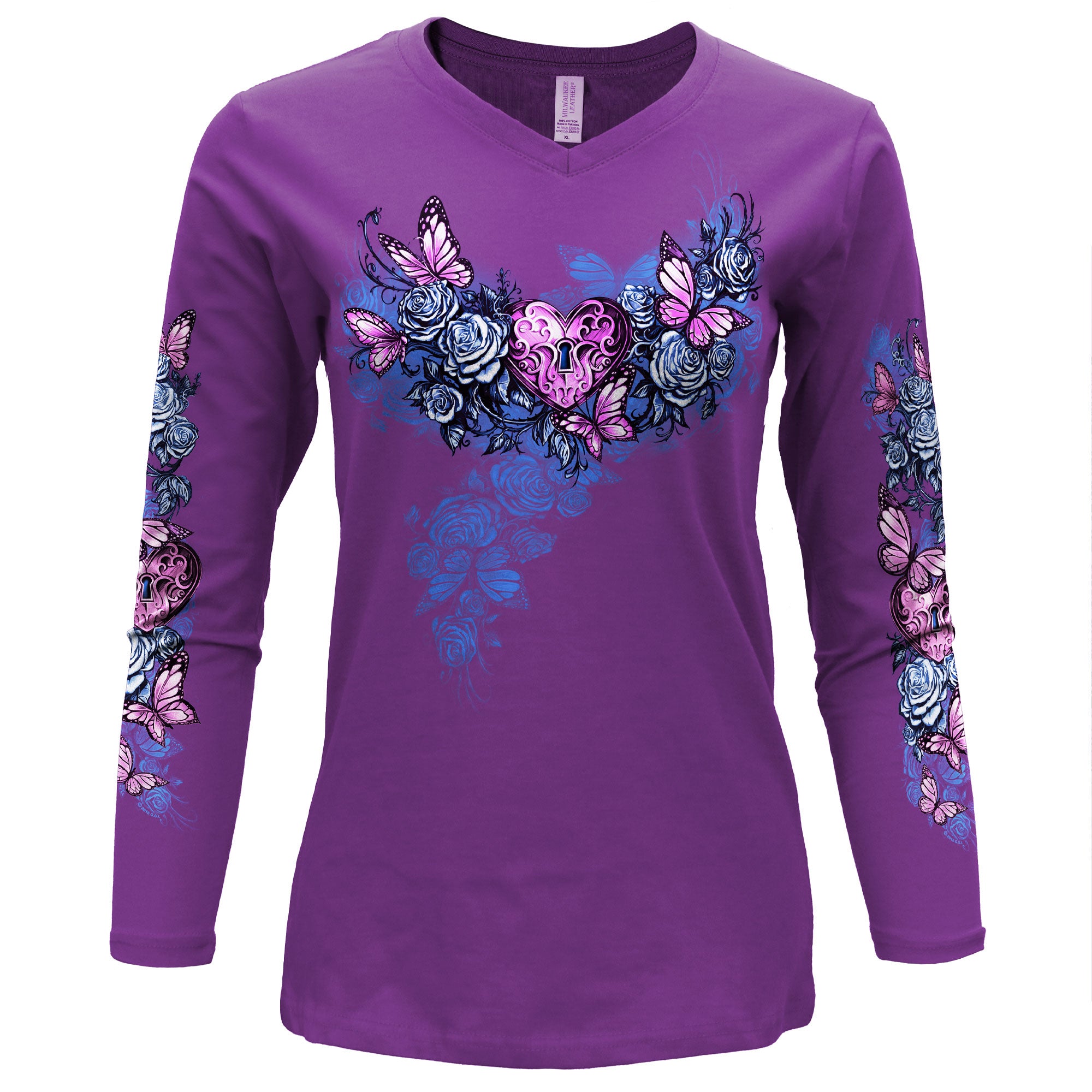 Heart Lock V-Neck Long Sleeve Shirt | Hot Leathers