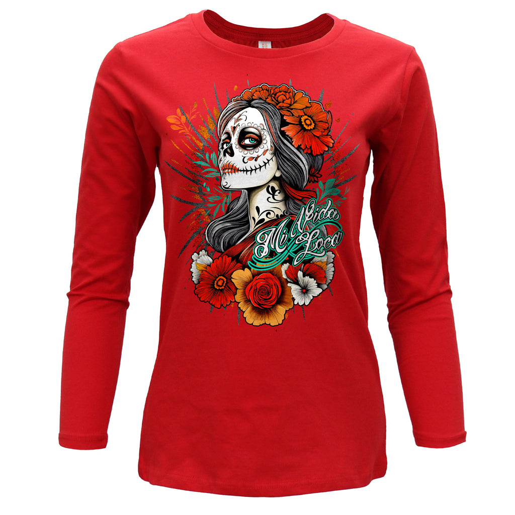 Hot Leathers Scoop Neck Day of the Dead Girl Ladies Long Sleeve GLC3556