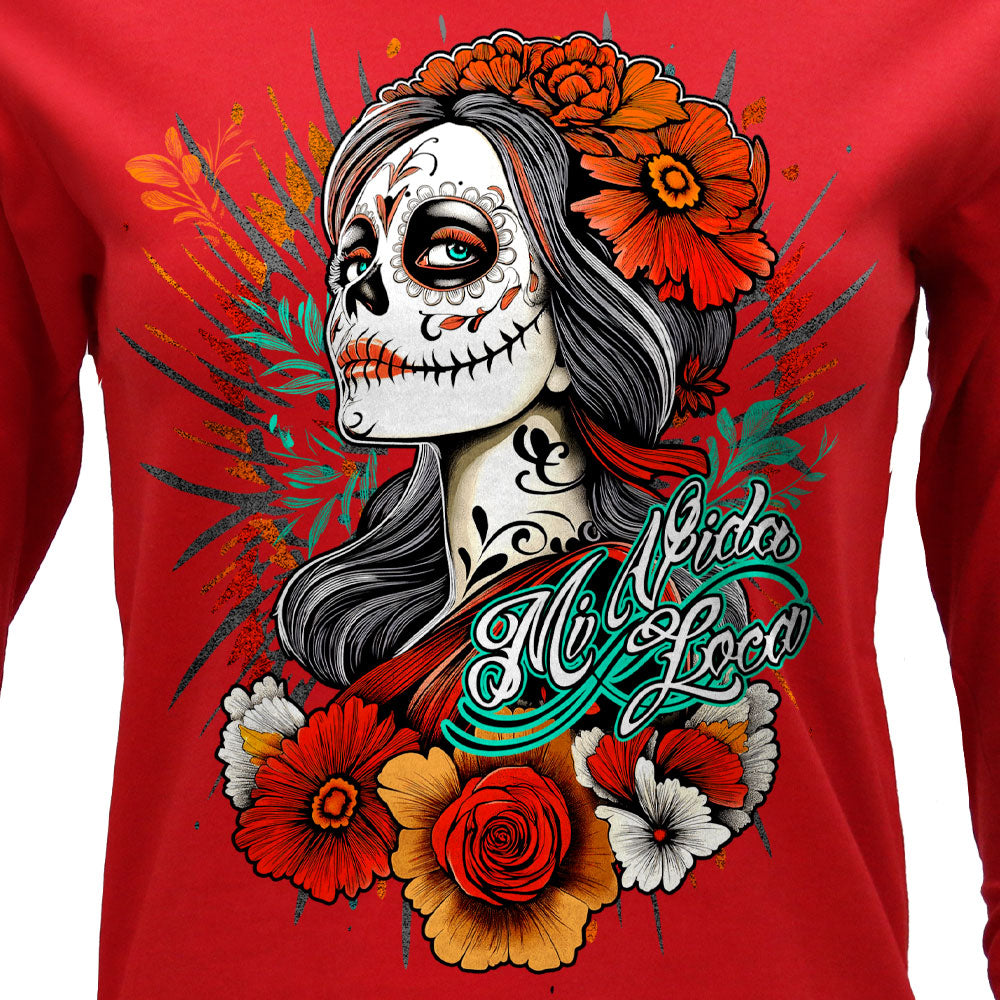 Hot Leathers Scoop Neck Day of the Dead Girl Ladies Long Sleeve GLC3556
