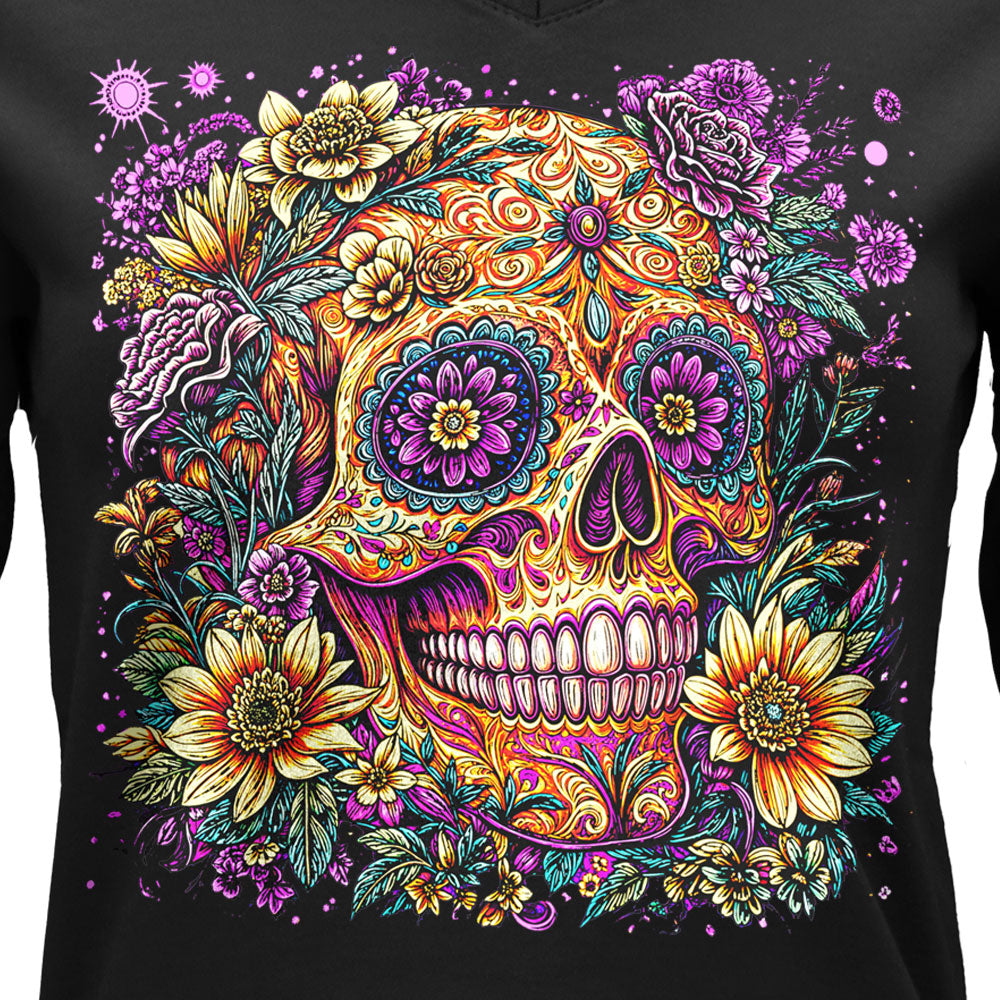 Candy Flower Skull Women's Long Sleeve | Hot Leathers