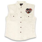 Hot Leathers Live Love Ride Wings Ladies White Denim Shirt GLC5001