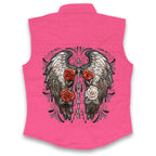 Hot Leathers Live Love Ride Wings Ladies Pink Denim Shirt GLC5002
