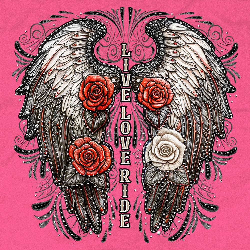 Hot Leathers Live Love Ride Wings Ladies Pink Denim Shirt GLC5002
