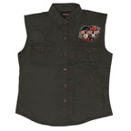 Hot Leathers Live Love Ride Womens Black Denim Sleeveless Shirt GLC5003