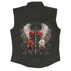 Hot Leathers Live Love Ride Womens Black Denim Sleeveless Shirt GLC5003