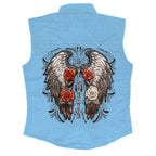 Hot Leathers Live Love Ride Womens Light Blue Denim Sleeveless Shirt GLC5004
