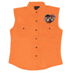 Hot Leathers Live Love Ride Womens Orange Denim Sleeveless Shirt GLC5005