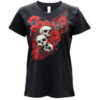 Hot Leathers Wild flower Skull SS DS Womens Black T-shirt GLD1590