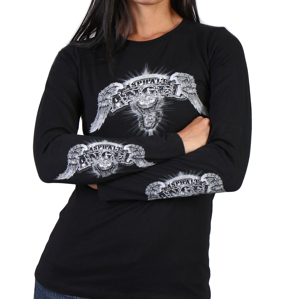 Hot Leathers GLD3038 'Asphalt Angel' Double-Sided Print Ladies Black Long Sleeve T-Shirt