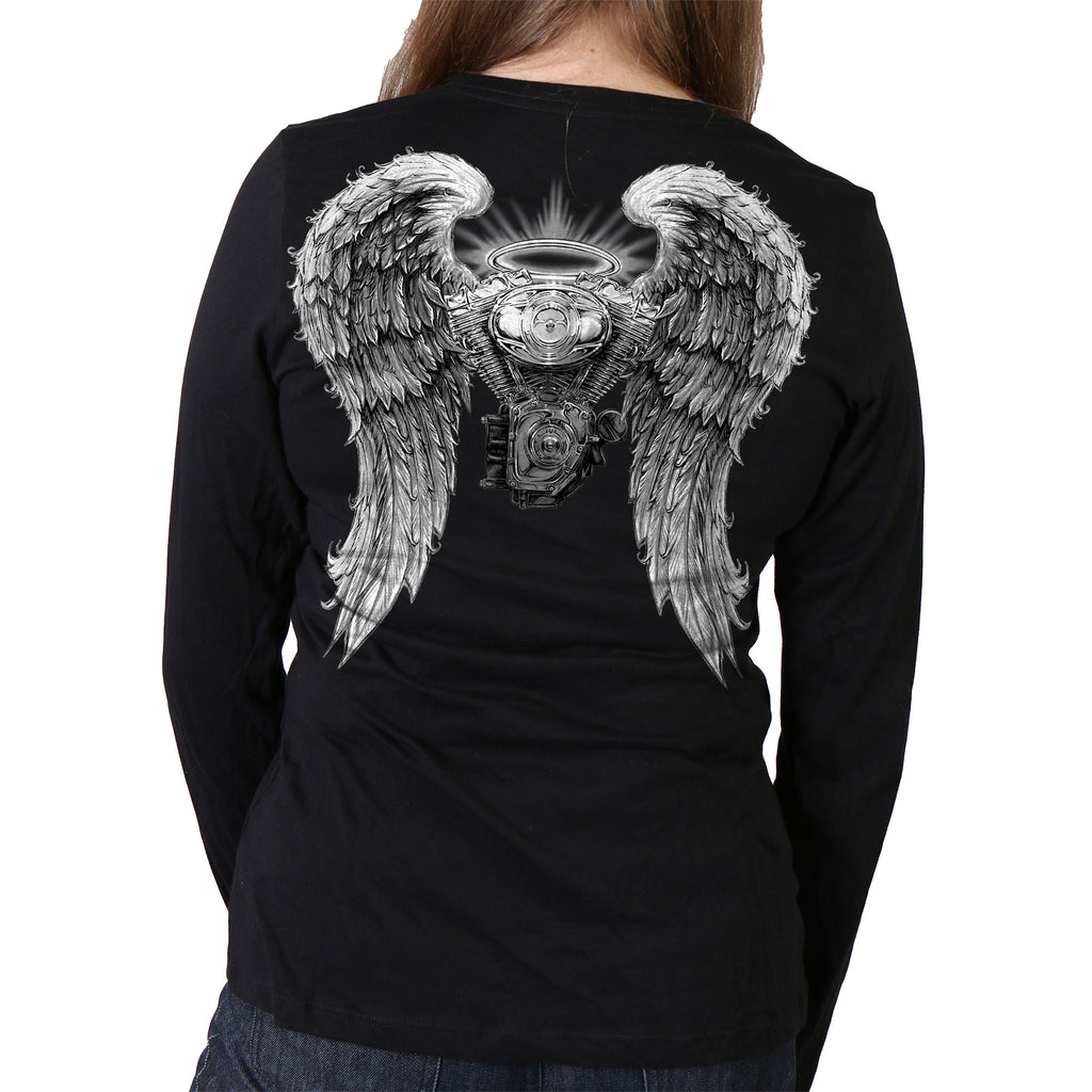 Hot Leathers GLD3038 'Asphalt Angel' Double-Sided Print Ladies Black Long Sleeve T-Shirt