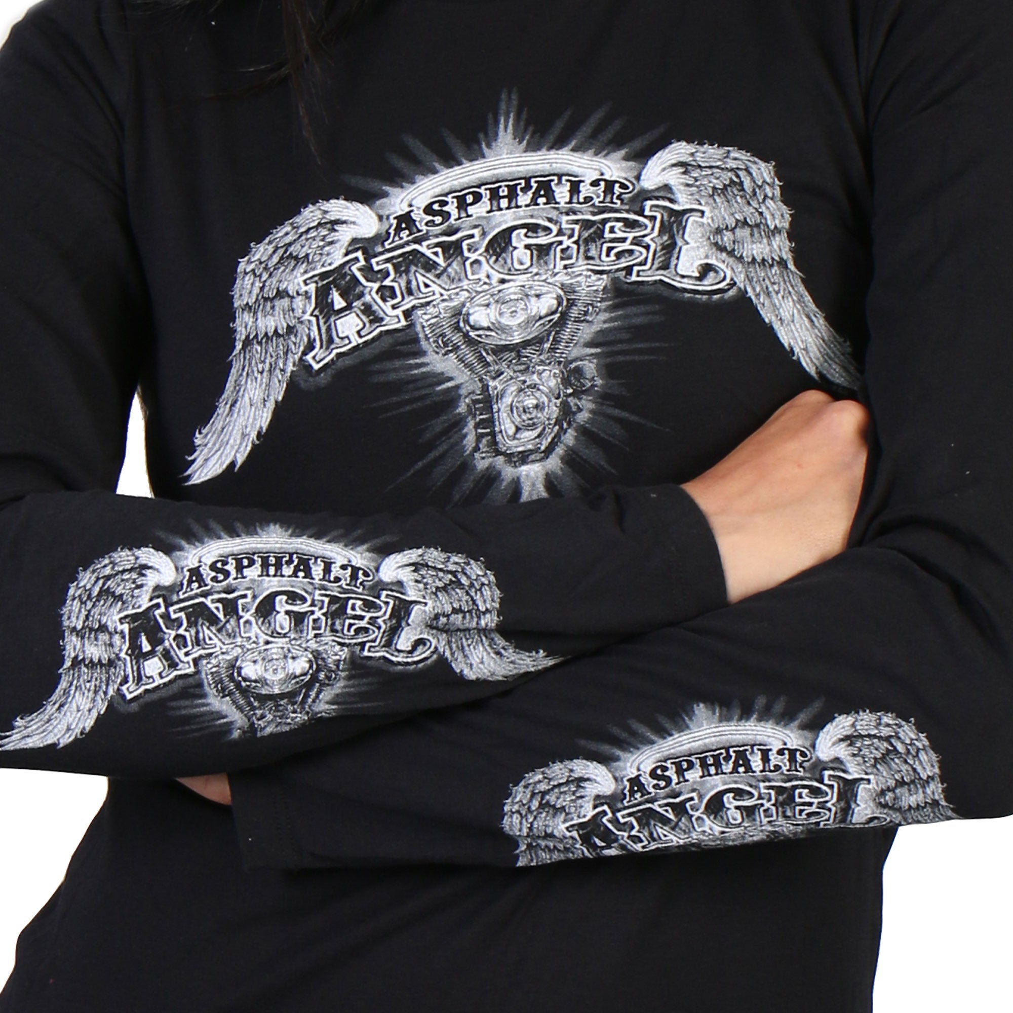 Hot Leathers GLD3038 'Asphalt Angel' Double-Sided Print Ladies Black Long Sleeve T-Shirt