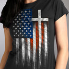 Hot Leathers GLR1520 American Flag Crosses Ladies Black T-Shirt