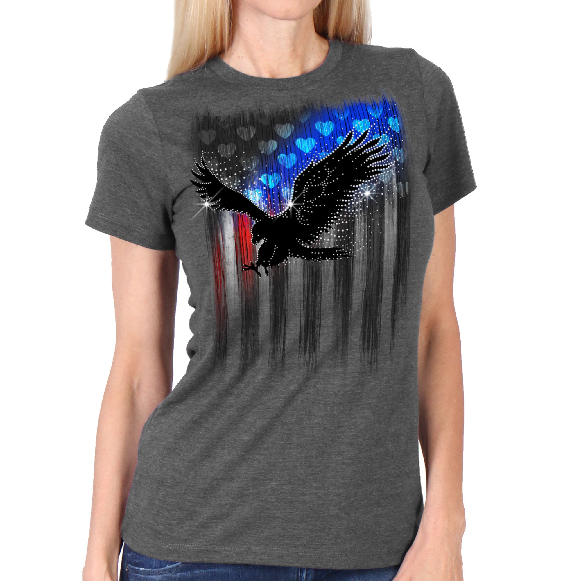 Hot Leathers Ladies T-Shirt Bling Eagle Design GLR1572