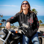 Hot Leathers GLZ4246 Ladies Black Hoodie Sweatshirt with Live, Love, Ride and Roses Artwor