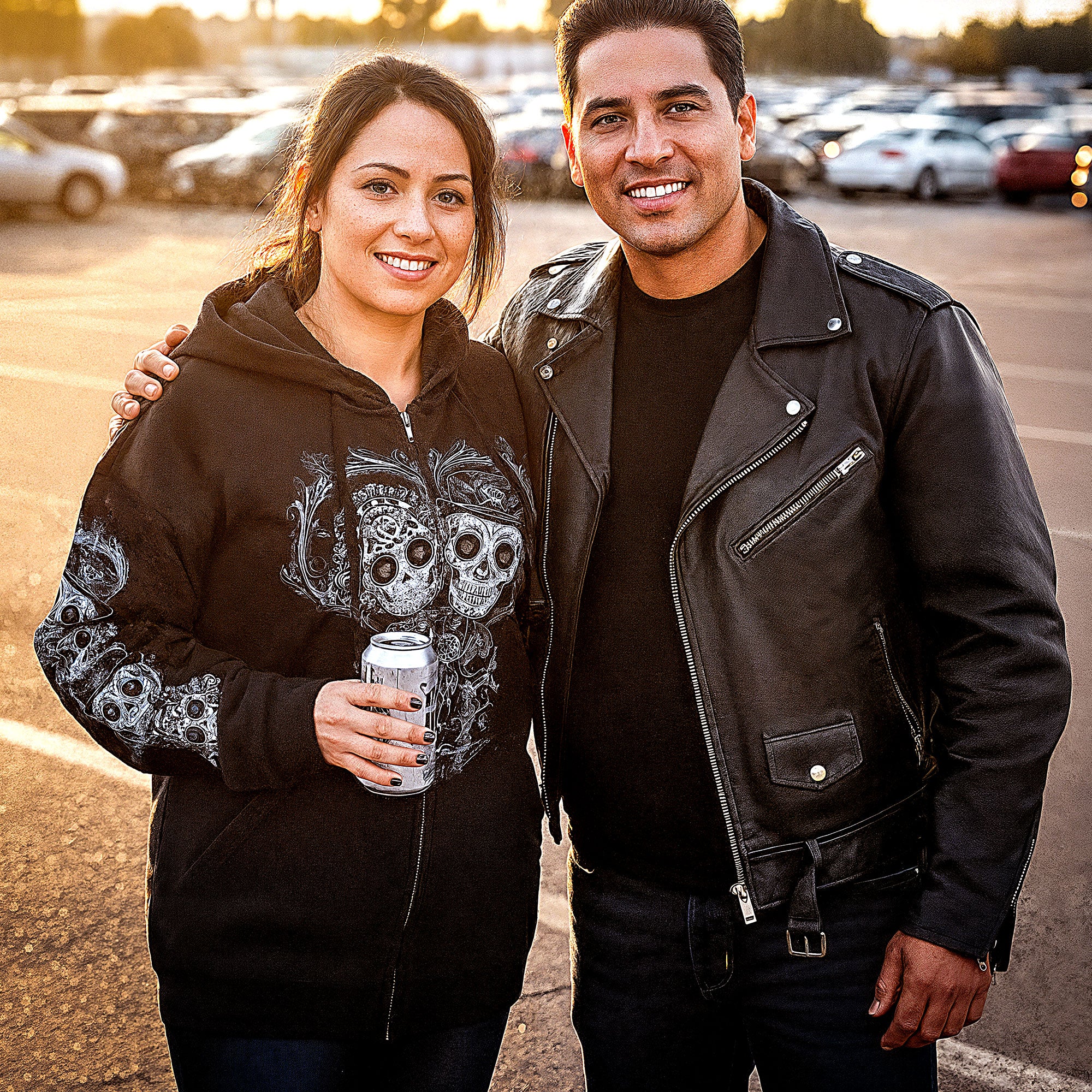 Hot Leathers GLZ4408 'Sugar Couple' Full Cut Zip Up Hoodie Black Sweat Shirt