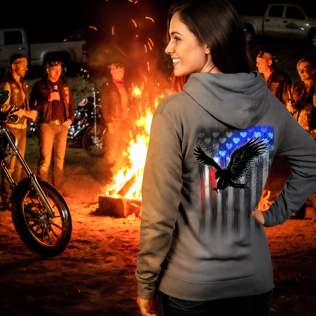 Hot Leathers Ladies Gray Bling Eagle Hooded Sweatshirt GLZ4571