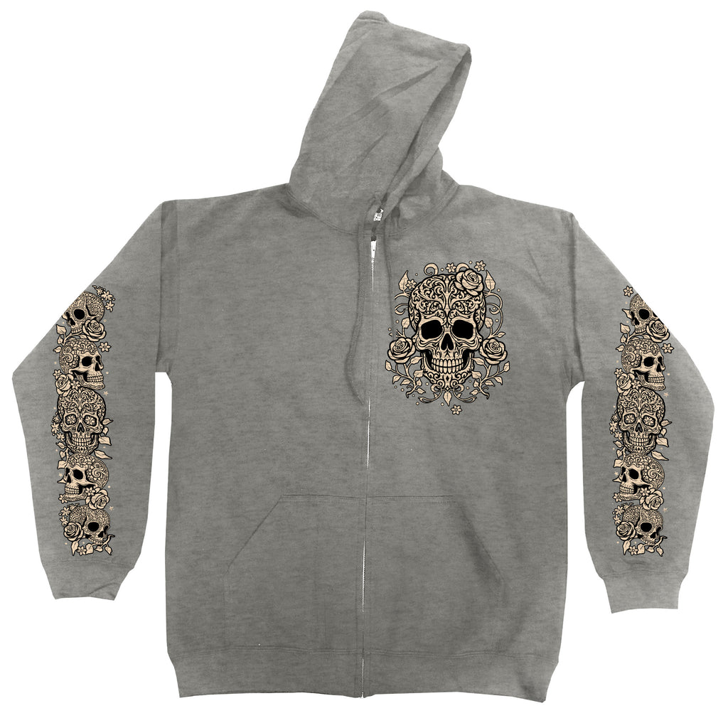 Hot Leathers Sugar Skull Magic Zip Up Hooded Heather Grey Sweatshirt GLZ4574
