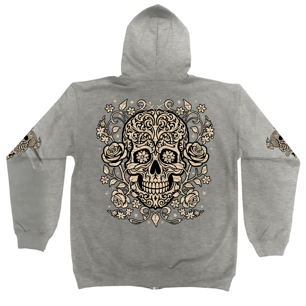 Hot Leathers Sugar Skull Magic Zip Up Hooded Heather Grey Sweatshirt GLZ4574