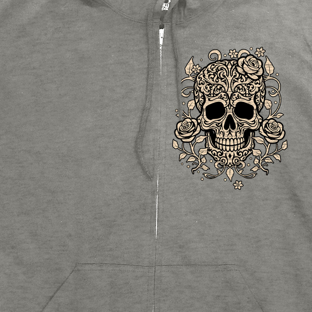 Hot Leathers Sugar Skull Magic Zip Up Hooded Heather Grey Sweatshirt GLZ4574