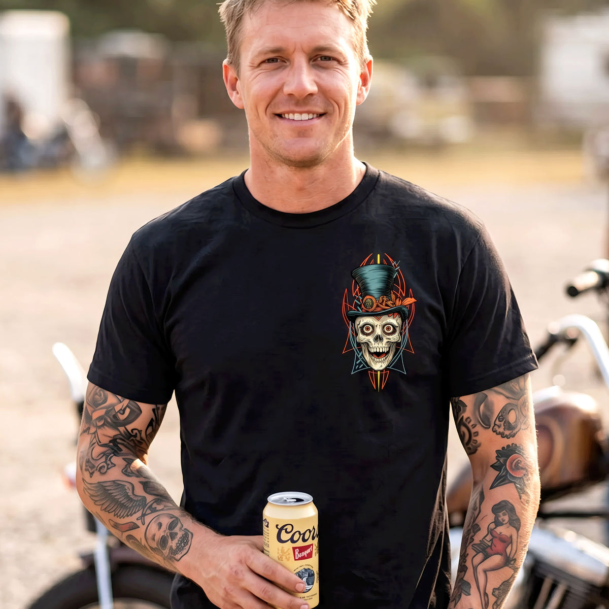 Hot Leathers GMD1539 Midnight Smoke Men's Black Double sided print T-Shirt