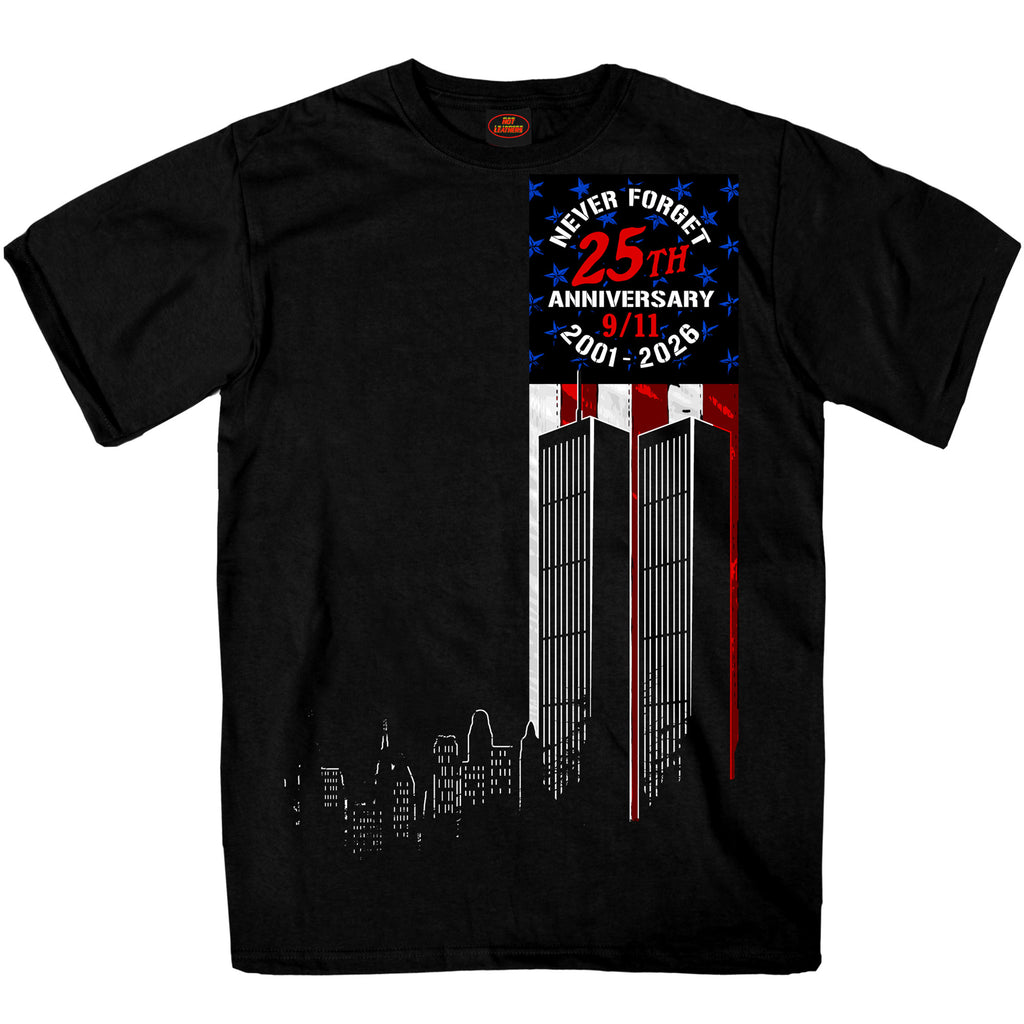 Hot Leathers GMD1543 Flag skyline 2026 Mens SS DS Black T-shirt