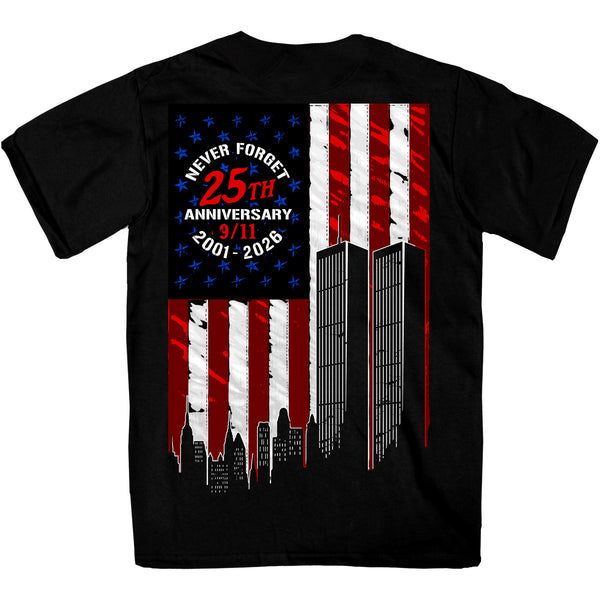 Hot Leathers GMD1543 Flag skyline 2026 Mens SS DS Black T-shirt