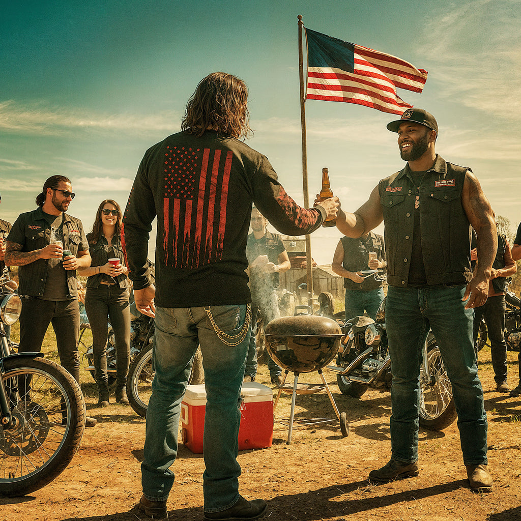 Hot Leathers Flag Bullets LS DS Mens Black Shirt with Printed Sleeves GMD2481