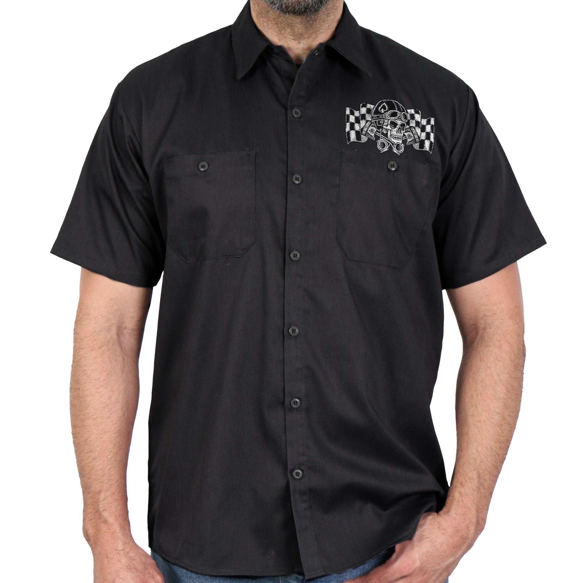 Hot Leathers Vintage Skull Mens Black Machanic Shirt GMD6114