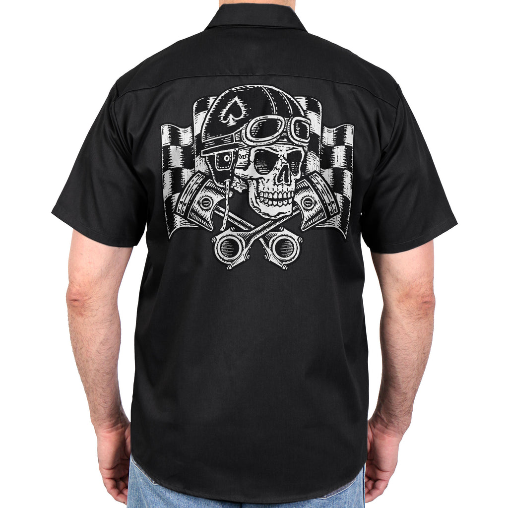 Hot Leathers Vintage Skull Mens Black Machanic Shirt GMD6114
