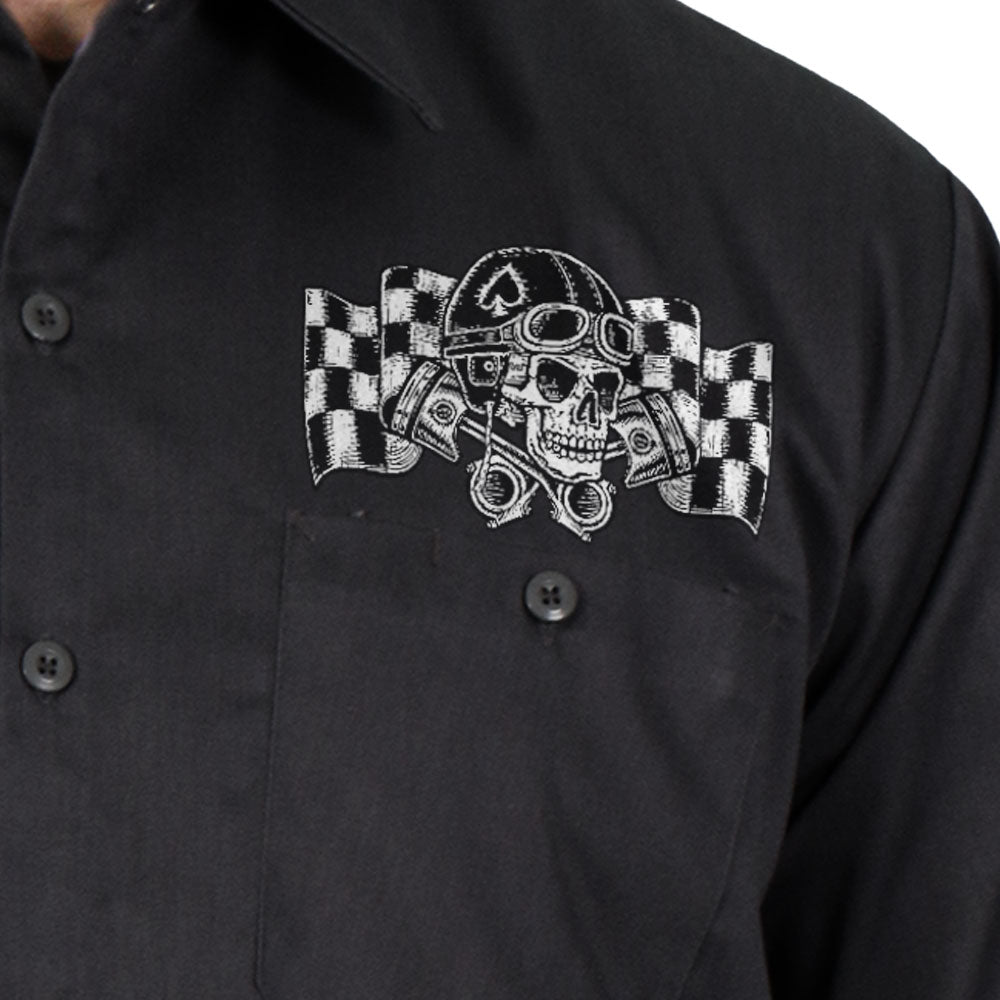 Hot Leathers Vintage Skull Mens Black Machanic Shirt GMD6114