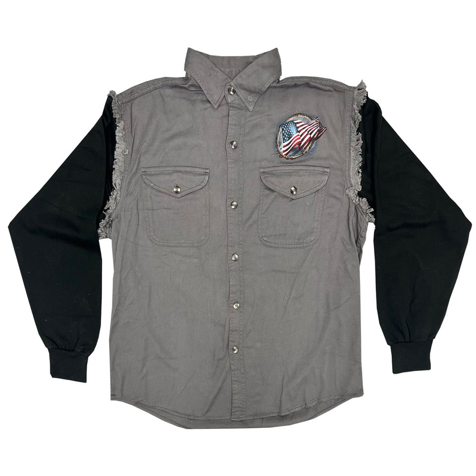 Hot Leathers GMD7001 Hoop Eagle Charcoal Denim with Black Sleeves Button Up Shirt
